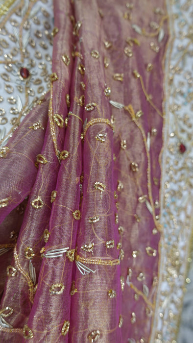 Peach Vintage Silk Voile Wedding Dupatta - New