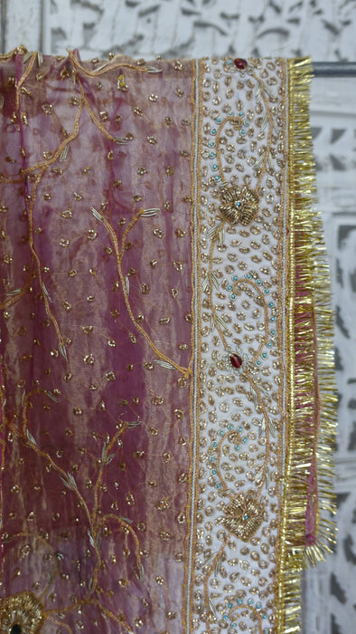 Peach Vintage Silk Voile Wedding Dupatta - New