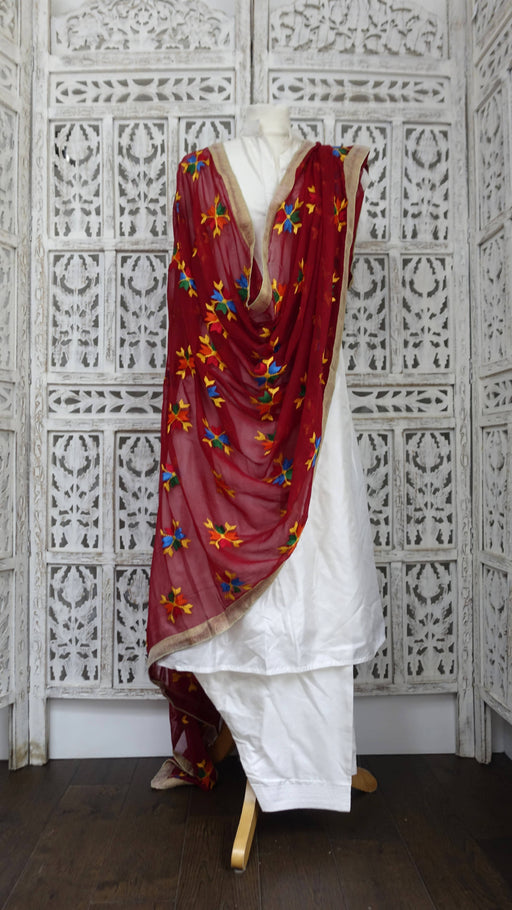 Red chiffon phulkari dupatta