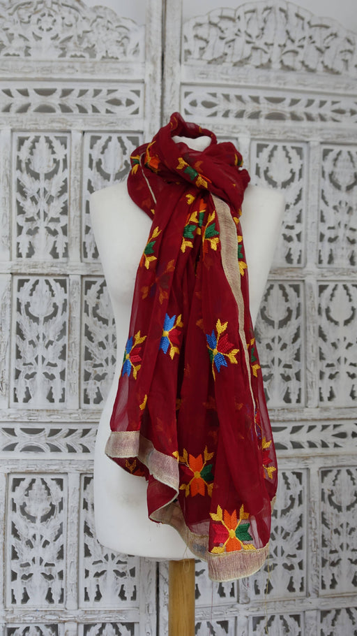 Red chiffon phulkari dupatta – full length view