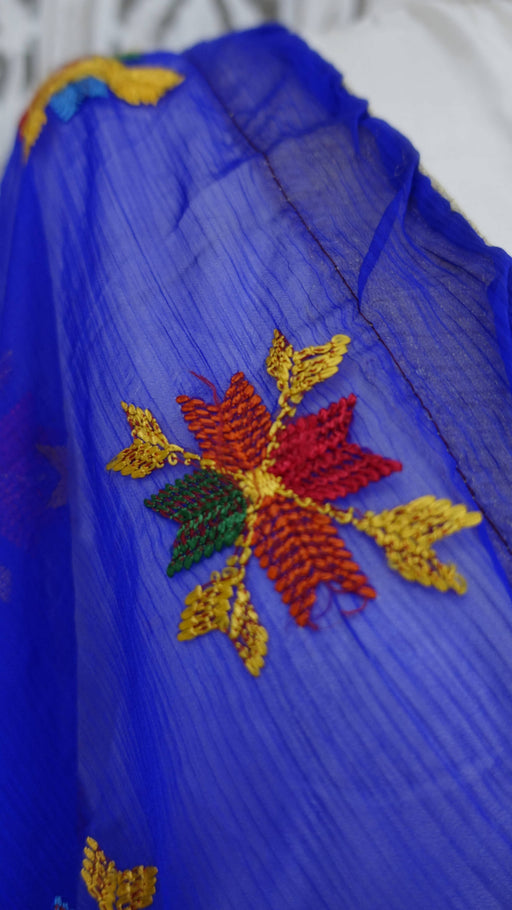 Purple blue phulkari dupatta – full length view