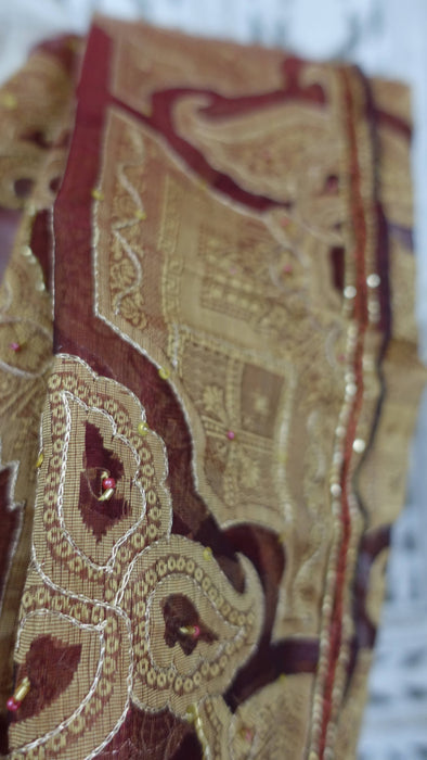 Rust vintage beaded voile and gold dupatta – reverse side