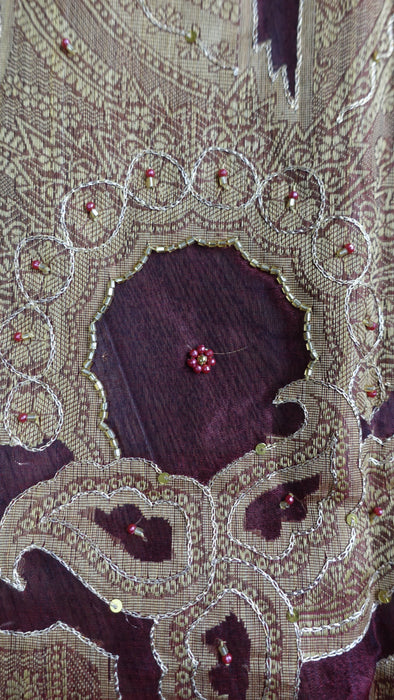 Rust vintage beaded voile and gold dupatta – corner detail