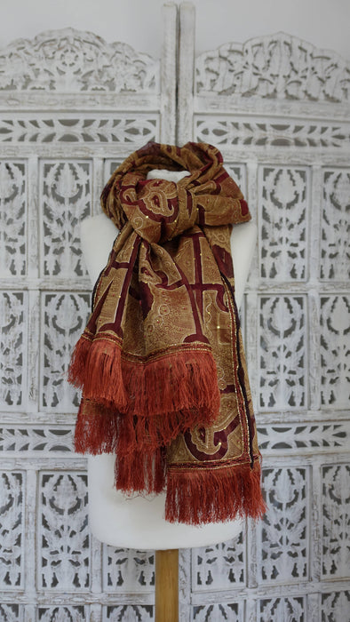 Rust vintage beaded voile and gold dupatta