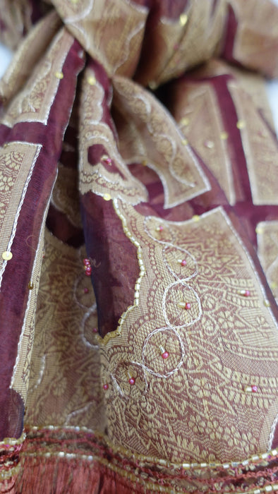 Rust vintage beaded voile and gold dupatta – folded view