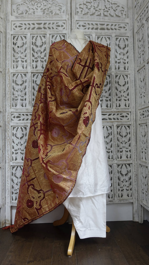 Rust vintage beaded voile and gold dupatta – full length view