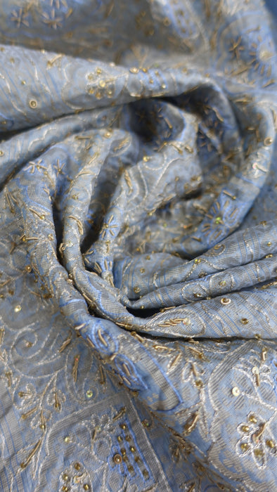 Baby blue vintage silk voile large dupatta – folded view