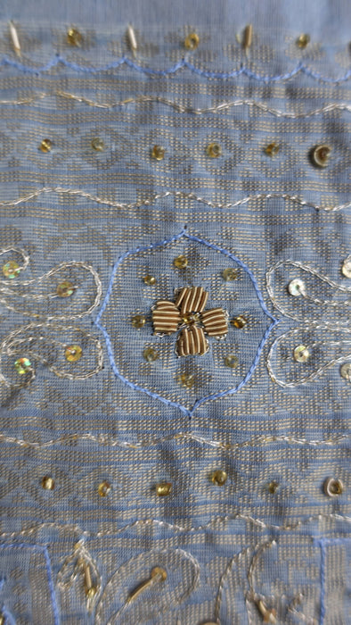 Baby blue vintage silk voile large dupatta – reverse side
