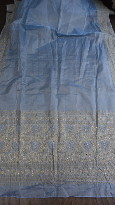 Baby blue vintage silk voile large dupatta – pattern detail