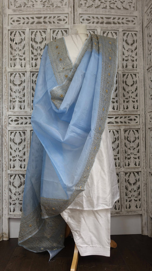 Baby blue vintage silk voile large dupatta