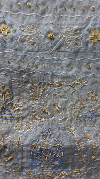 Baby blue vintage silk voile large dupatta – fabric and colour detail