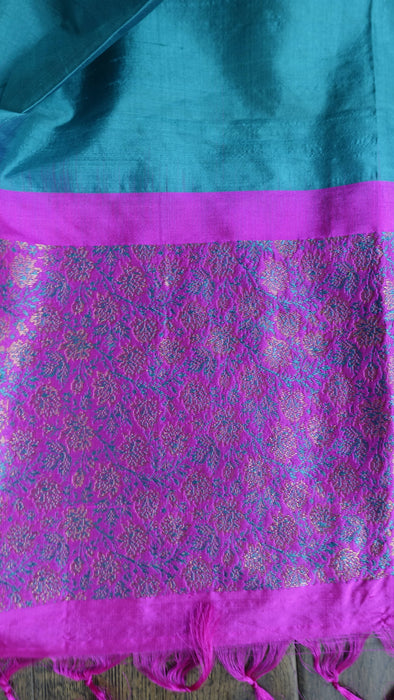 Teal and pink pure silk dupatta – full length view