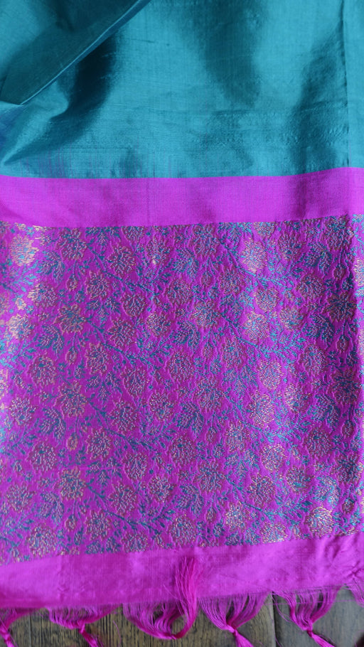 Teal and pink pure silk dupatta – full length view