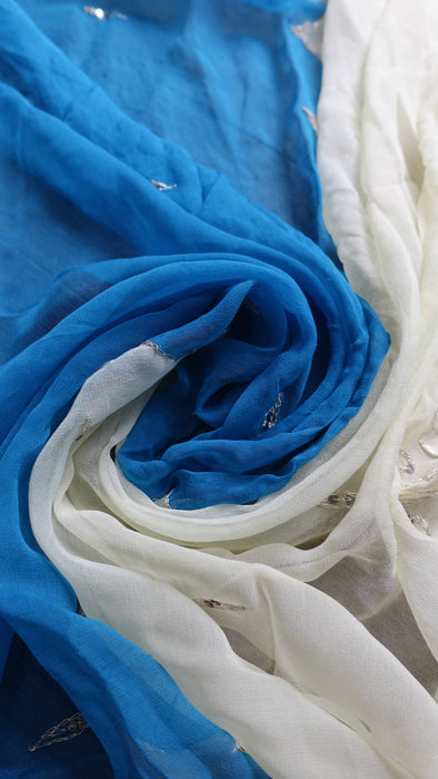 Cream and blue vintage chiffon dupatta – reverse side