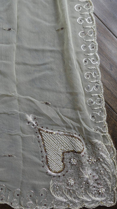 Cream and blue vintage chiffon dupatta – shown draped