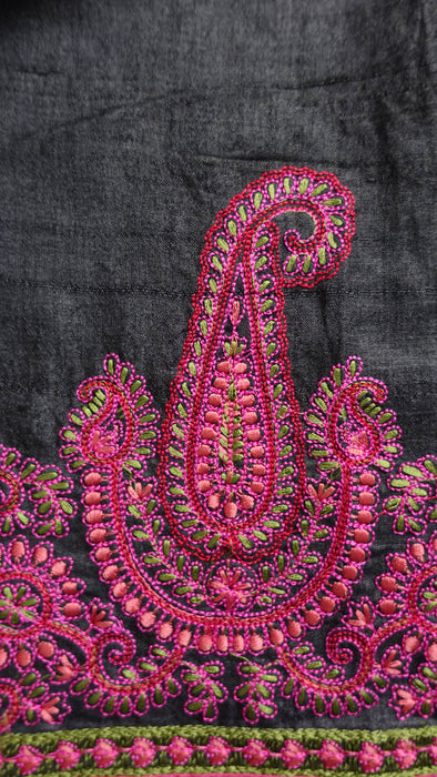 Black tissue silk paisley embroidered dupatta – fabric and colour detail