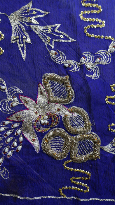 Purple vintage silk chiffon embellished dupatta – corner detail