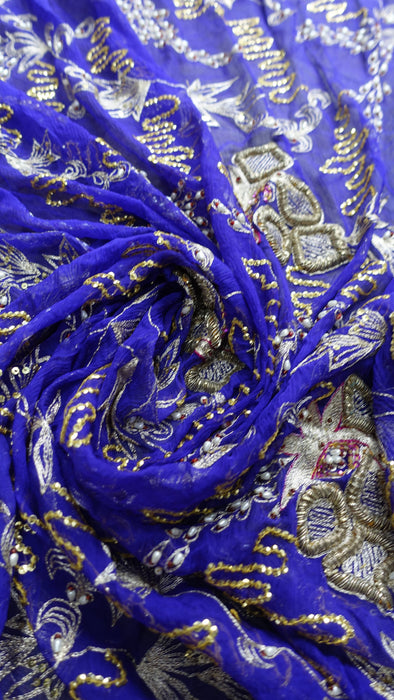 Purple vintage silk chiffon embellished dupatta – border detail