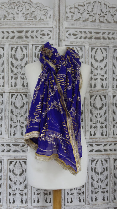 Purple vintage silk chiffon embellished dupatta – full length view