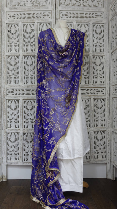 Purple vintage silk chiffon embellished dupatta
