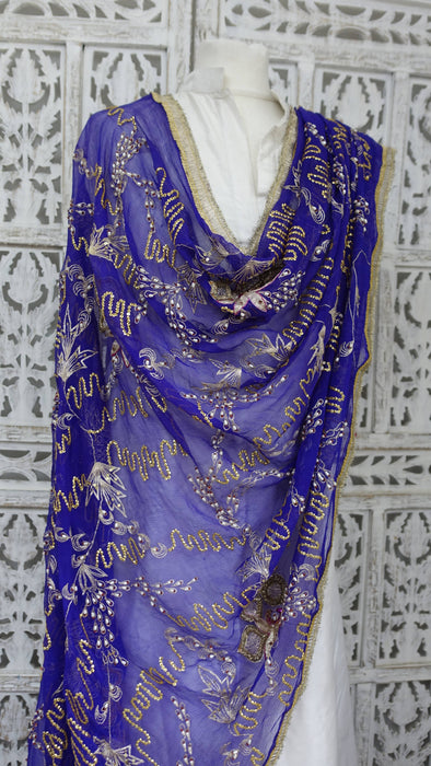 Purple vintage silk chiffon embellished dupatta – pattern detail