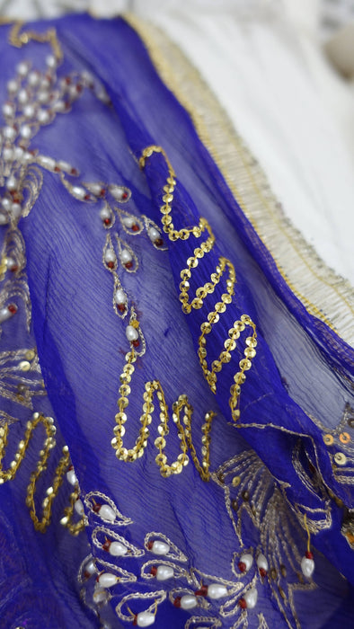 Purple vintage silk chiffon embellished dupatta – shown draped