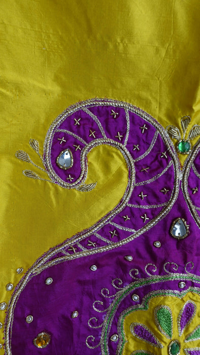 Bright yellow pure silk vintage dupatta – folded view