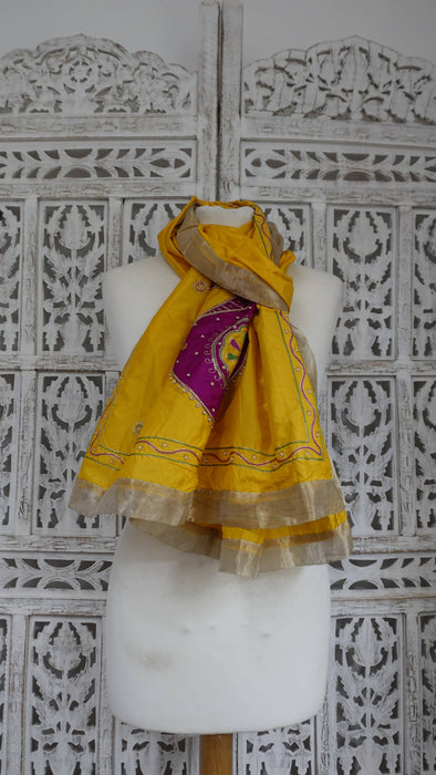 Bright yellow pure silk vintage dupatta