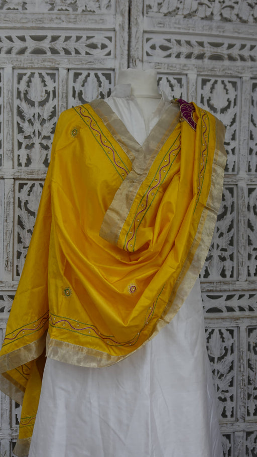 Bright yellow pure silk vintage dupatta – full length view