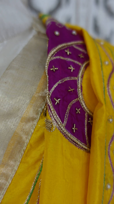 Bright yellow pure silk vintage dupatta – shown draped
