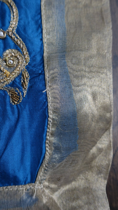 Blue pure silk vintage dupatta – end panel detail