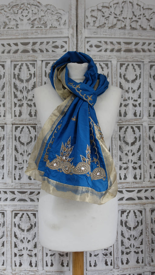 Blue pure silk vintage dupatta – full length view