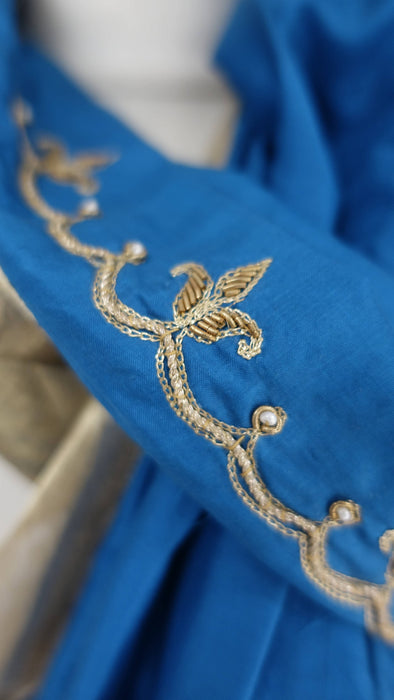 Blue pure silk vintage dupatta – shown draped