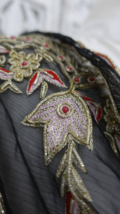 Black vintage embellished dupatta – shown draped