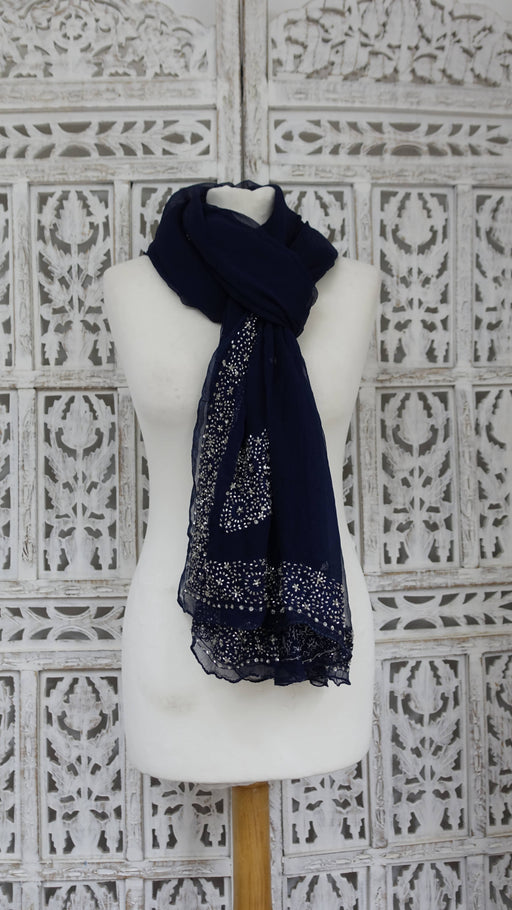 Blue beaded vintage dupatta – full length view