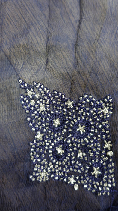 Blue beaded vintage dupatta – corner detail