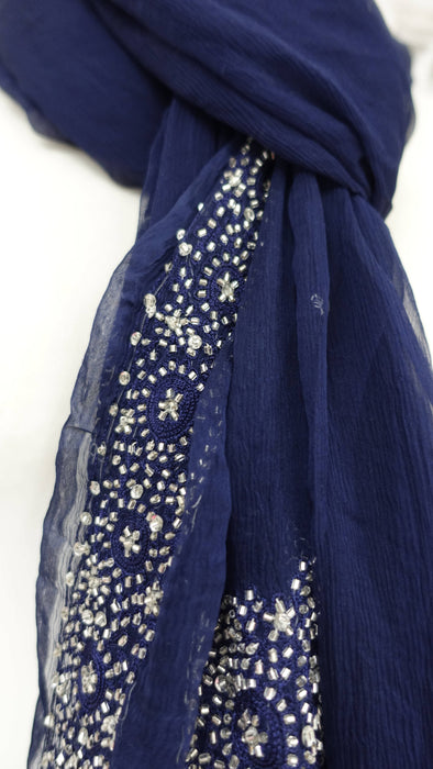 Blue beaded vintage dupatta – border detail