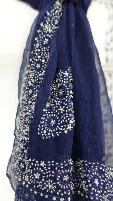 Blue beaded vintage dupatta – shown draped