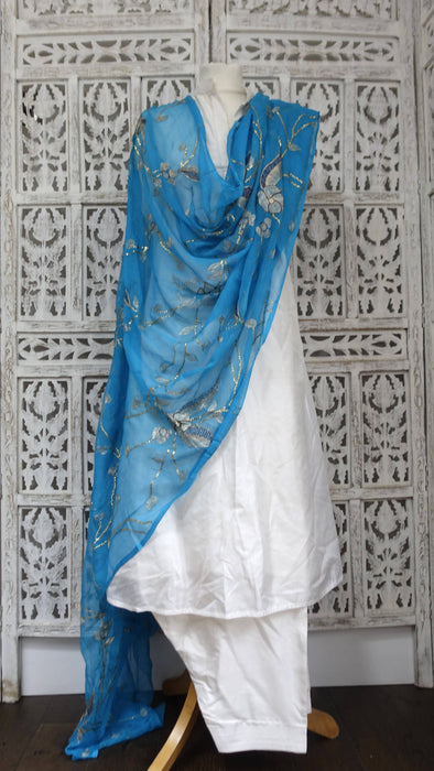 Peacock blue vintage embellished dupatta