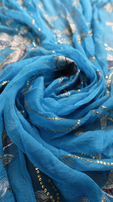 Peacock blue vintage embellished dupatta – border detail