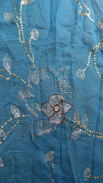 Peacock blue vintage embellished dupatta – fabric and colour detail
