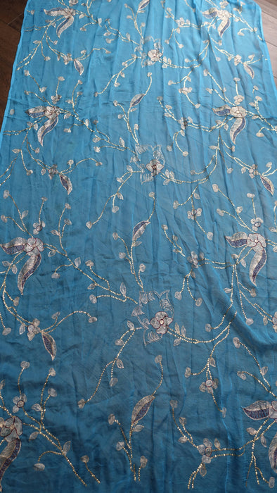 Peacock blue vintage embellished dupatta – shown draped