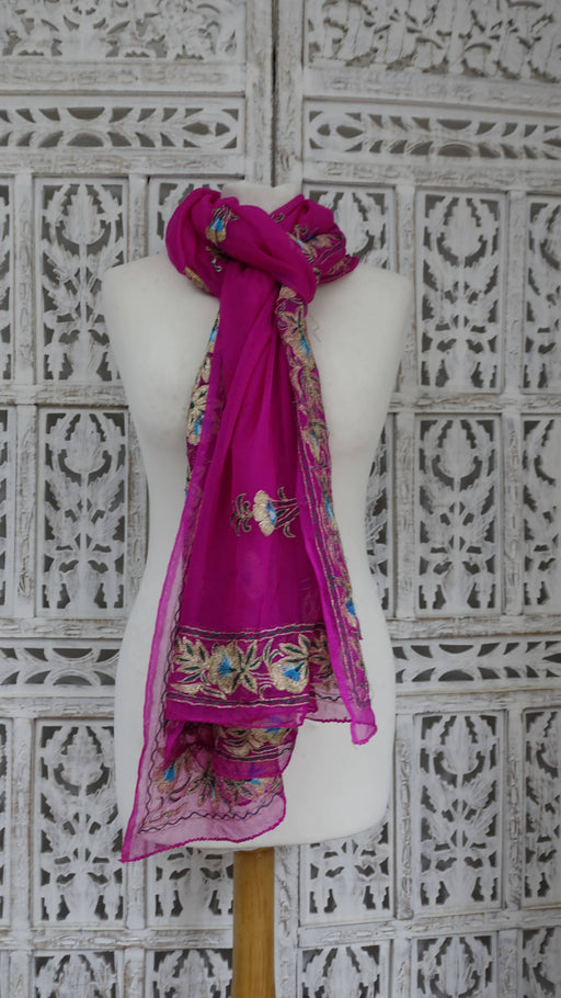 Hot pink silk chiffon vintage dupatta – full length view