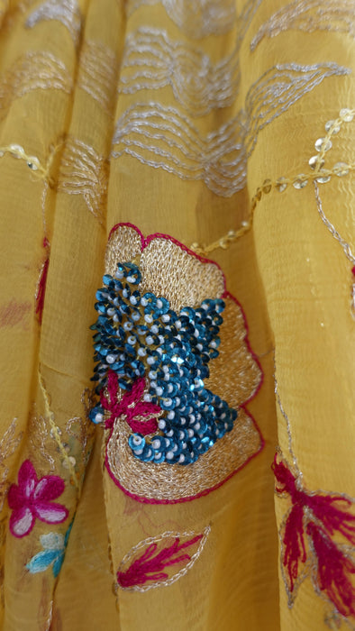 Yellow vintage sequinned embellished dupatta – shown draped