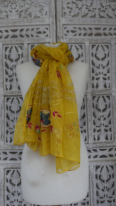 Yellow vintage sequinned embellished dupatta