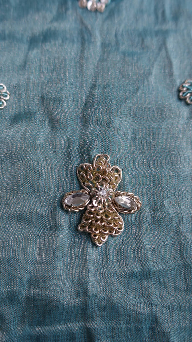 Aqua blue silk diamante trimmed dupatta – corner detail