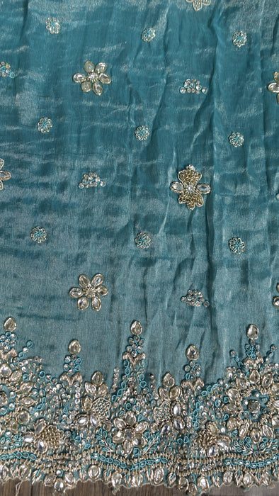 Aqua blue silk diamante trimmed dupatta – reverse side