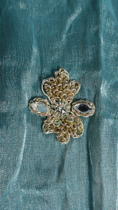Aqua blue silk diamante trimmed dupatta – pattern detail