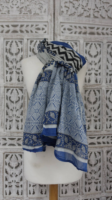 Grey blue cotton printed dupatta – full length view