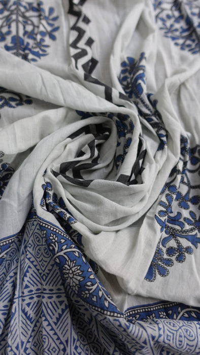 Grey blue cotton printed dupatta – border detail